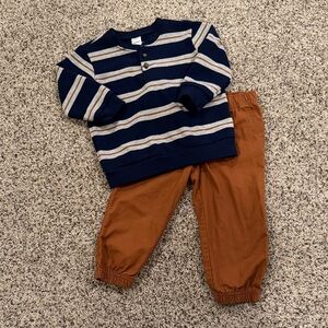 Carter's Navy Blue Striped Top and Brown Joggers Set